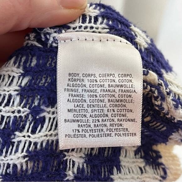 ANTHROPOLOGIE Moth Turson Netted navy white crochet pom pom sweater vest S/XS - Picture 6 of 7